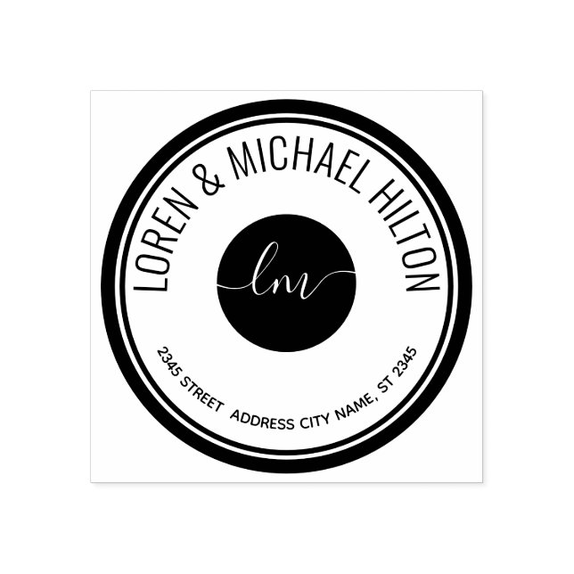 Simple minimalist circle monogram typography rubber stamp (Imprint)