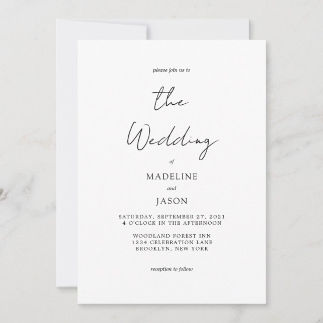 Simple Minimalist Classy Script Typography Wedding Invitation (Front)
