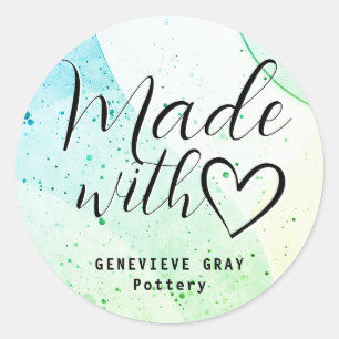 Simple Minimalist Concrete Made With Love Heart Classic Round Sticker