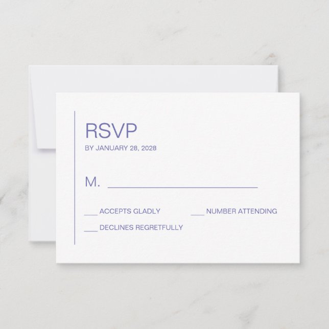 Simple minimalist contemporary periwinkle wedding  RSVP card (Front)