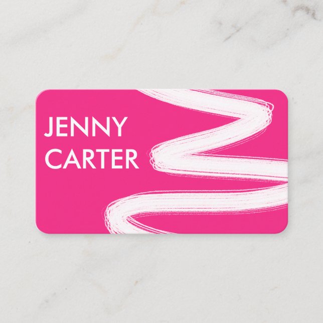 Simple Minimalist Cool Squiggle Brushstrokes Pink Business Card (Front)