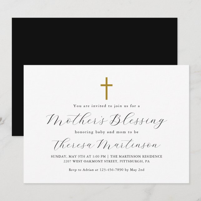 Simple Minimalist Cross Mother's Blessing Invitation (Front/Back)