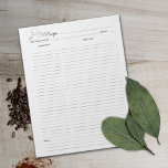 Simple Minimalist Culinary Recipe Notepad<br><div class="desc">A simple minimalist notepad for recipe organization.</div>