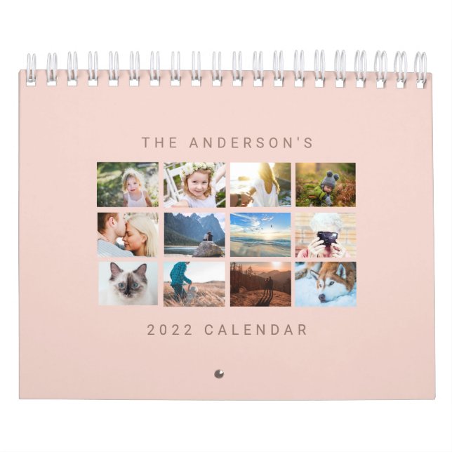 Simple Minimalist Custom 2022 Blush Pink Photo Calendar (Cover)