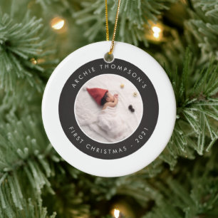 Simple Minimalist Custom Baby's First Christmas  Ceramic Ornament
