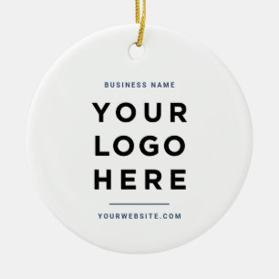 Simple Minimalist Custom Business Logo Blue Ceramic Ornament