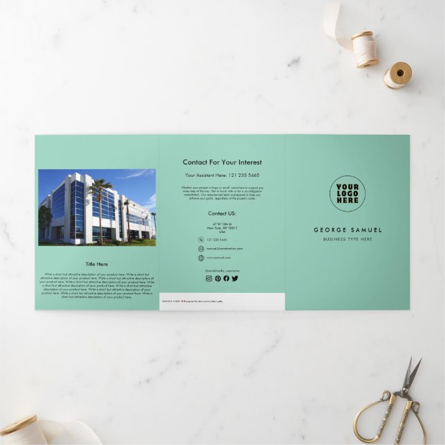Simple Minimalist Custom Logo & Image business Tri-Fold Card (Outside)