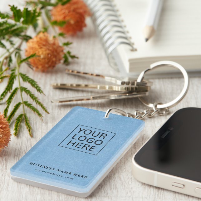 Simple Minimalist Custom Logo & Text Promotional Keychain (Front Right)