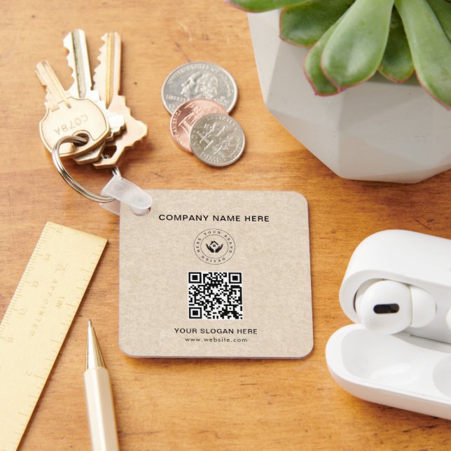 Simple Minimalist Custom Logo & Text Promotional Keychain (Desk)