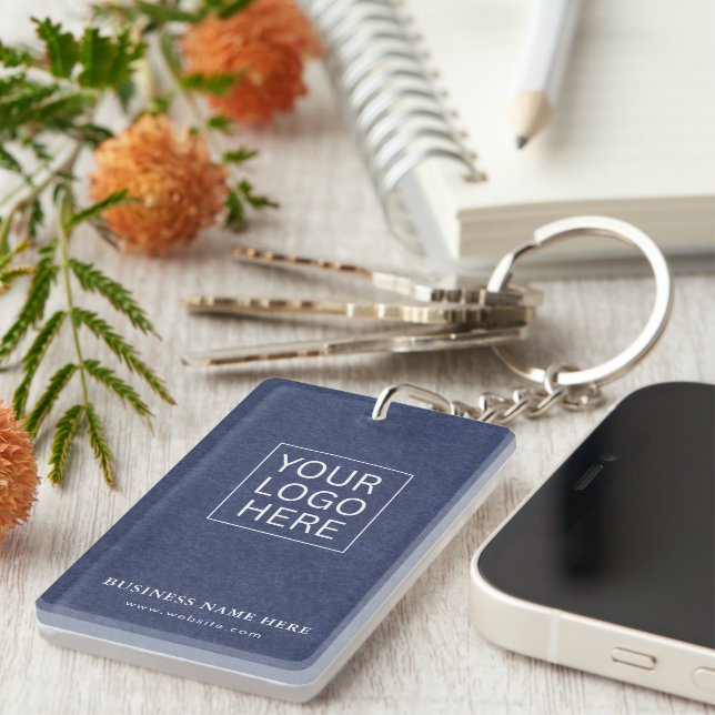 Simple Minimalist Custom Logo & Text Promotional Keychain (Front Right)