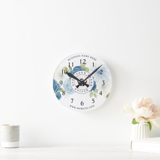 Simple Minimalist Custom Logo & Text Promotional Round Clock (Home)