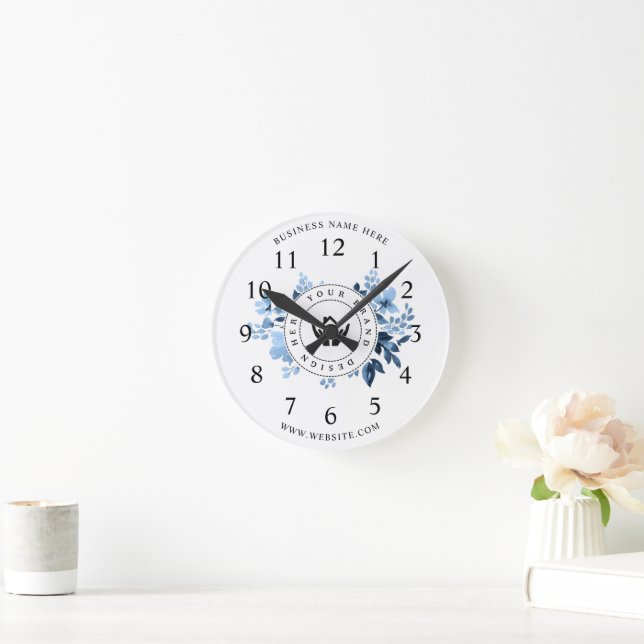 Simple Minimalist Custom Logo & Text Promotional Round Clock (Home)
