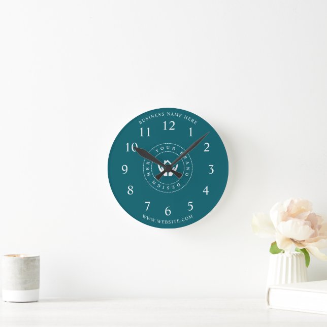 Simple Minimalist Custom Logo & Text Promotional Round Clock (Home)