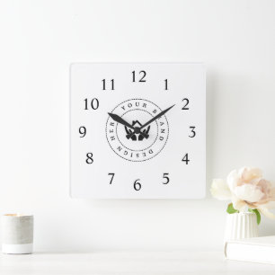 Simple Minimalist Custom Logo & Text Promotional Square Wall Clock