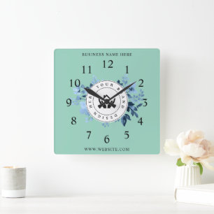 Simple Minimalist Custom Logo & Text Promotional Square Wall Clock