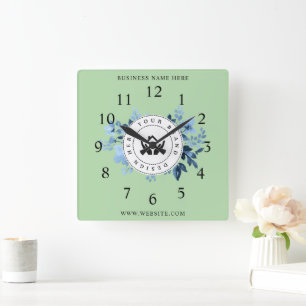 Simple Minimalist Custom Logo & Text Promotional Square Wall Clock