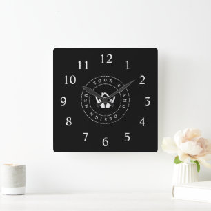 Simple Minimalist Custom Logo & Text Promotional Square Wall Clock