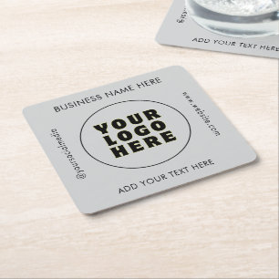 Simple Minimalist Custom Logo & Text   Square Paper Coaster