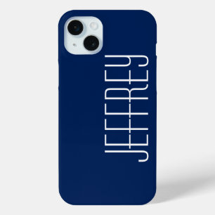 Simple Minimalist Dark Blue & White, Jumbo Name iPhone 15 Mini Case