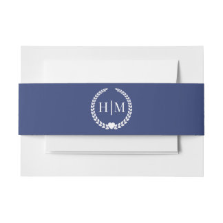 Simple Minimalist Dark Denim Blue Monogram Invitation Belly Band