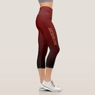 Simple Minimalist DARK RED to BLACK Ombre Gradient Capri Leggings