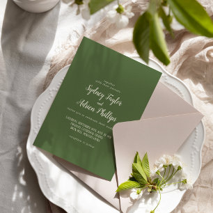 Simple Minimalist Dark Sage Casual Wedding Invitation
