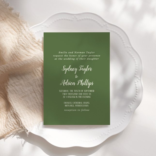 Simple Minimalist|Dark Sage Formal Wedding Invitation (Creator Uploaded)