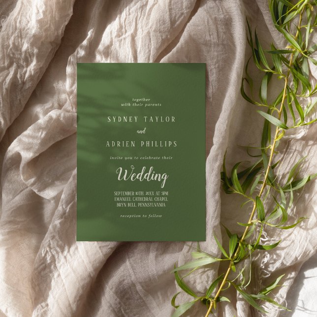 Simple Minimalist|Dark Sage Informal Wedding Invitation (Creator Uploaded)