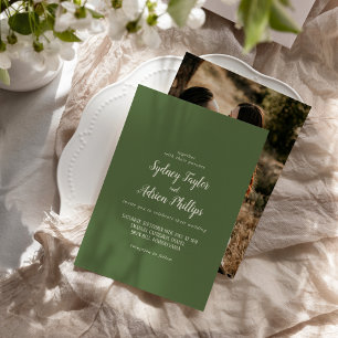 Simple Minimalist Dark Sage Photo Casual Wedding  Invitation