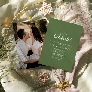 Simple Minimalist Dark Sage Photo Let's Celebrate  Invitation