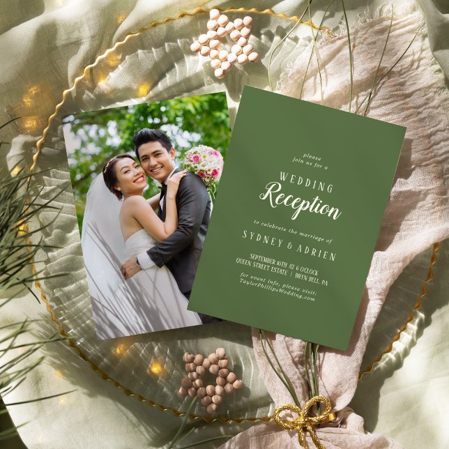Simple Minimalist|Dark Sage Photo Reception Only Invitation (Creator Uploaded)
