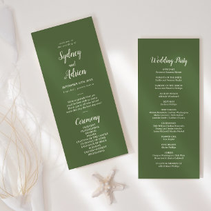 Simple Minimalist Dark Sage Wedding Program
