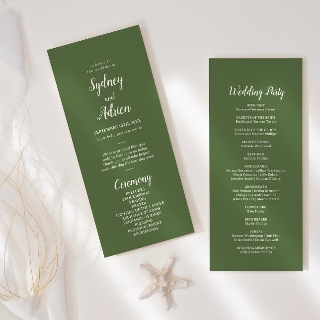 Simple Minimalist|Dark Sage Wedding Program (Creator Uploaded)