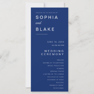 Simple Minimalist Dark Sapphire Wedding Program