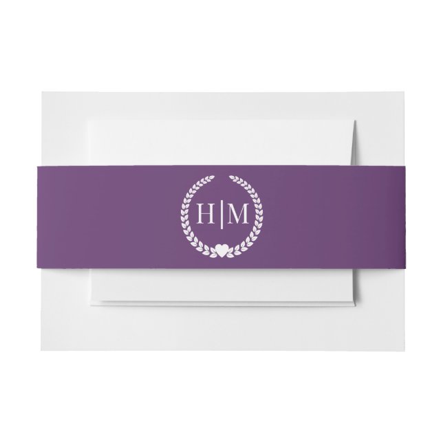 Simple Minimalist Deep Plum Purple Monogram Invitation Belly Band (Front Example)