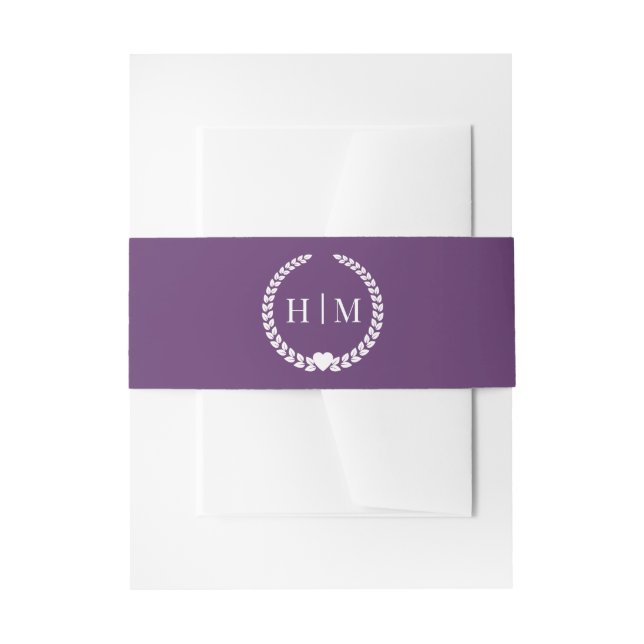 Simple Minimalist Deep Plum Purple Monogram  Invitation Belly Band (Front Example)