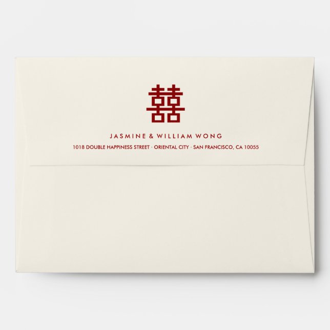 Simple Minimalist Double Happiness Chinese Wedding Envelope (Back (Top Flap))