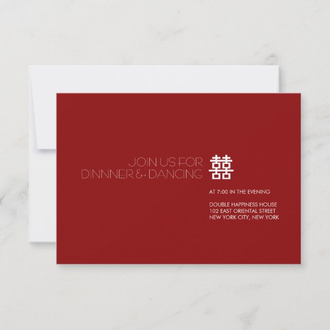 Simple Minimalist Double Happiness Chinese Wedding Invitation (Front)