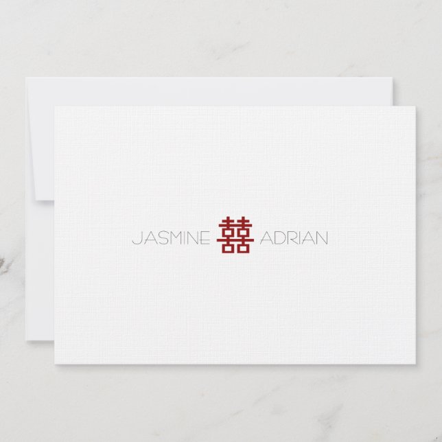 Simple Minimalist Double Happiness Chinese Wedding Invitation (Front)