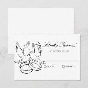 Simple minimalist dove wedding ring RSVP card