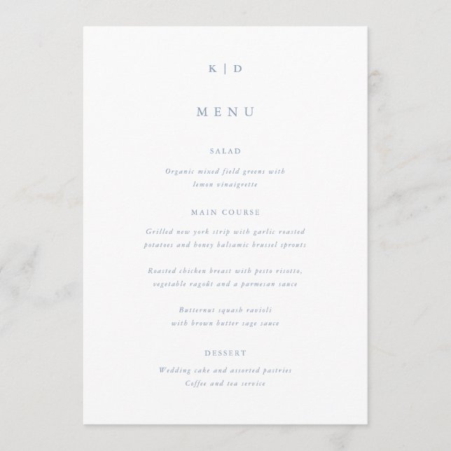 Simple Minimalist Dust Blue Wedding Menu (Front)