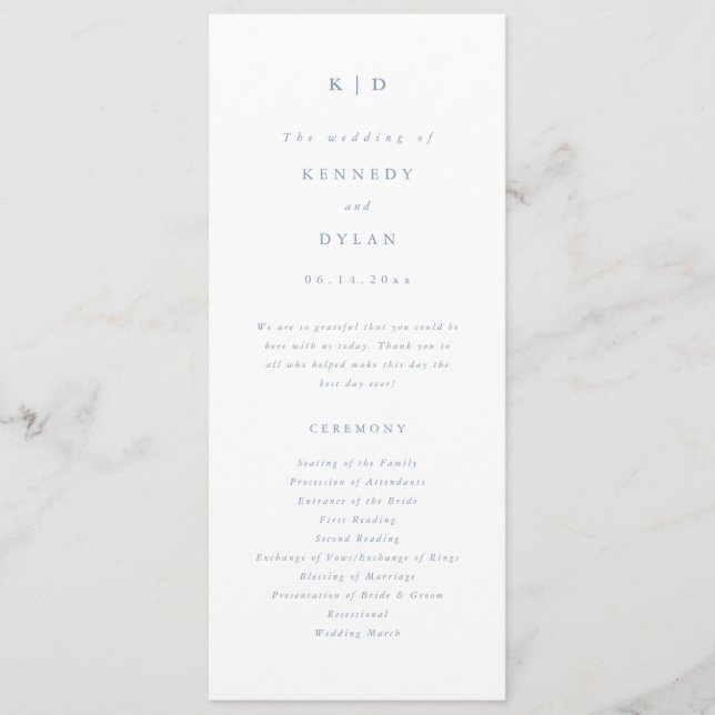 Simple Minimalist Dusty Blue Wedding Program (Front)