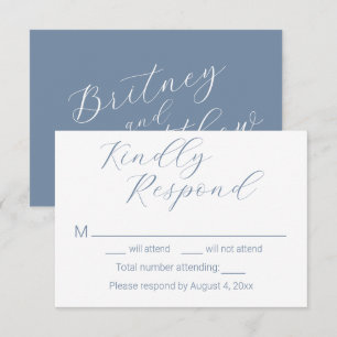 Simple Minimalist Dusty Blue Wedding RSVP Cards