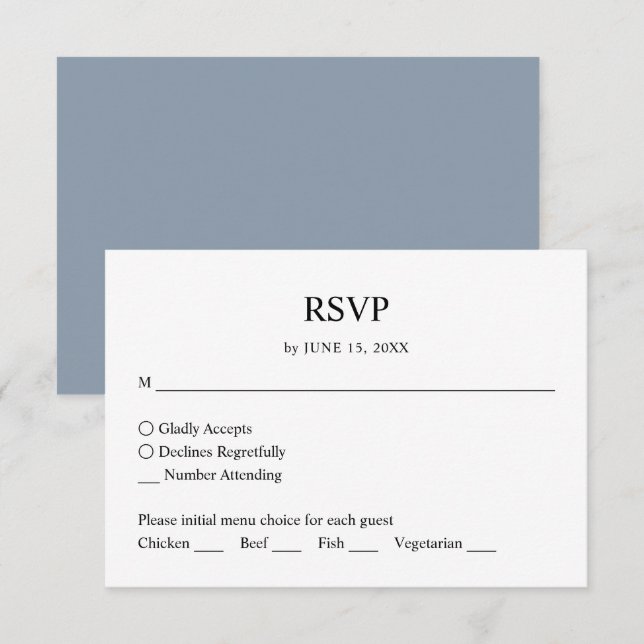 Simple Minimalist Dusty Blue Wedding RSVP Response (Front/Back)