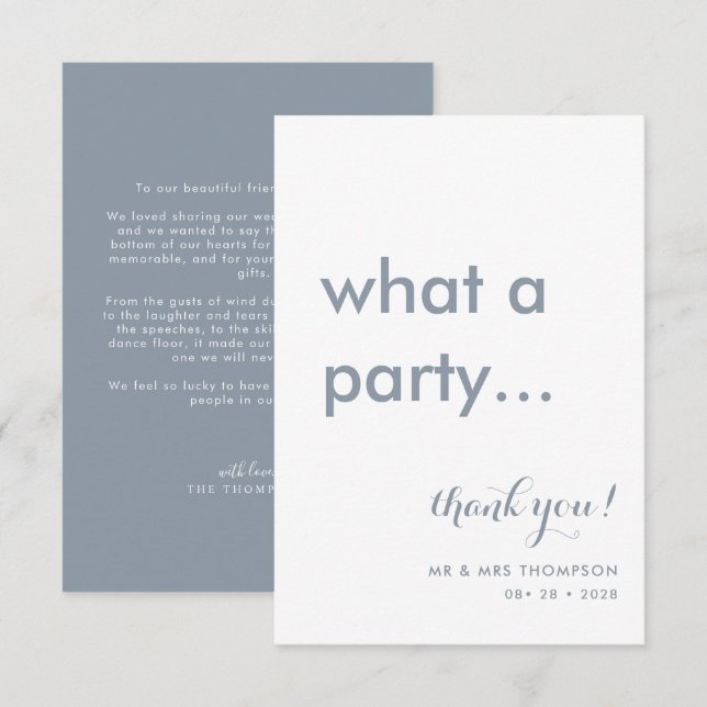 Simple Minimalist Dusty Blue Wedding Thank You Card (Front/Back)