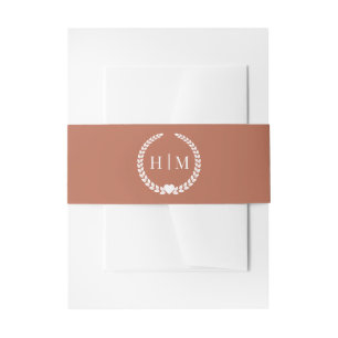 Simple Minimalist Earthy Terracotta Monogram  Invitation Belly Band
