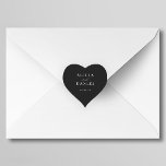 Simple minimalist elegant black wedding favour heart sticker<br><div class="desc">Elegant simple minimal black wedding favour gift heart shape sticker featuring a classy stylish chic trendy calligraphy script. Easy to personalize with your details! Suitable for formal neutral theme weddings. Please note that the background colour can be changed to match your wedding colour scheme. If comfortable doing it, you can...</div>