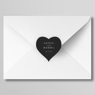 Simple minimalist elegant black wedding favour heart sticker