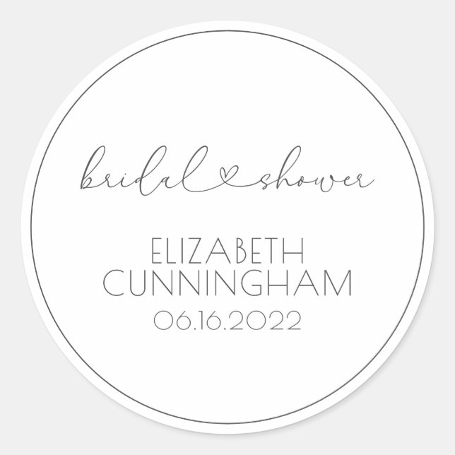 Simple Minimalist Elegant Chic Heart Bridal Shower Classic Round Sticker (Front)
