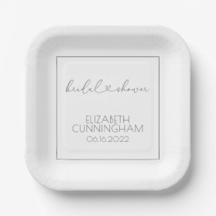 Simple Minimalist Elegant Chic Heart Bridal Shower Paper Plate